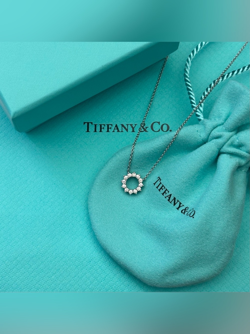 $3,050 Tiffany & Co. Sun Open Circle Pendant Necklace Mini Platinum 950 Diamond